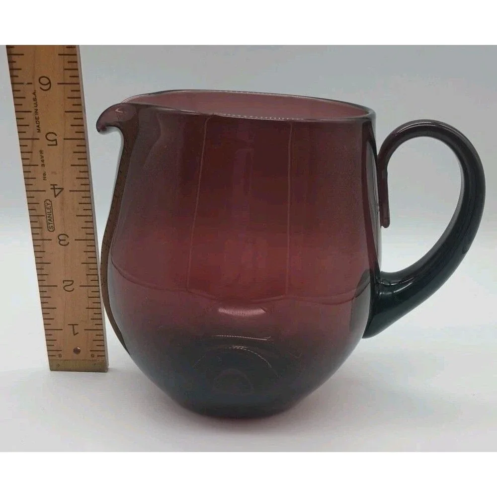 Vtg Blenko Purple Amethyst Squat Pitcher Art Glass 5.75